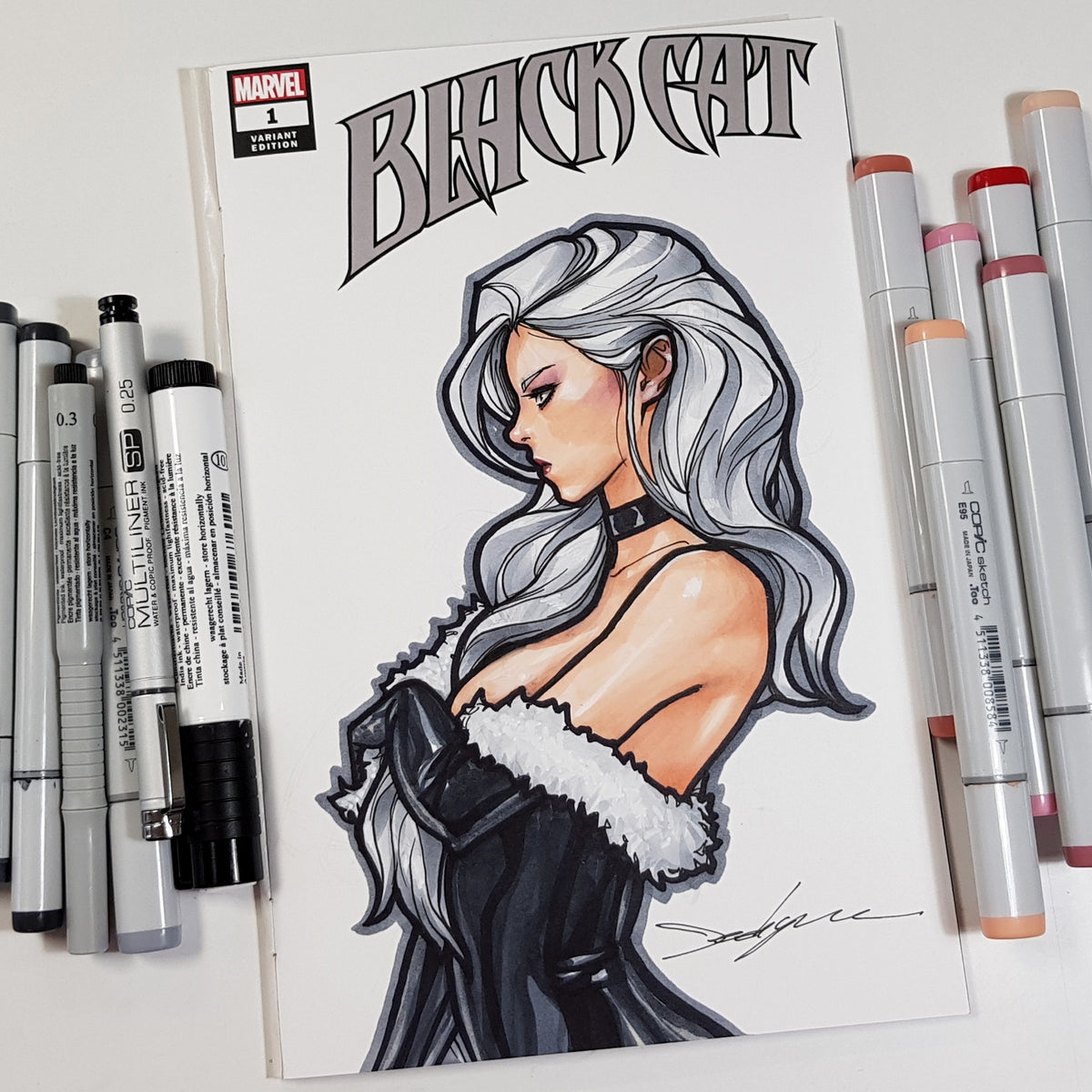 Marvel Black Cat Blank Cover Sketch Art in Color Jeehyung