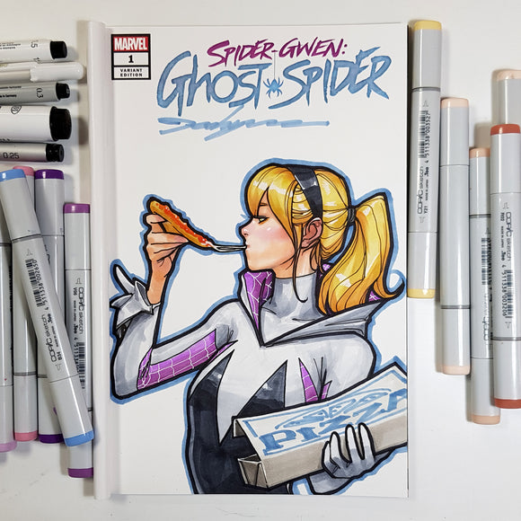 Marvel Spider-Gwen Ghost Spider Pizza Yummy Sketch Art in Color