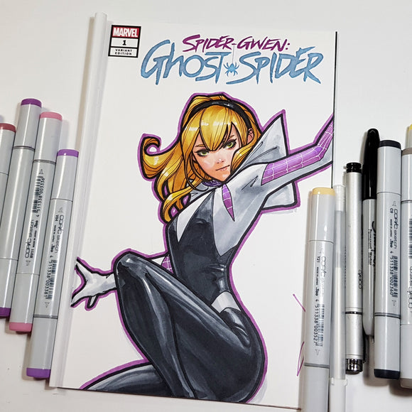 Marvel Spider-Gwen Ghost Spider Black Cover Sketch Art in Color