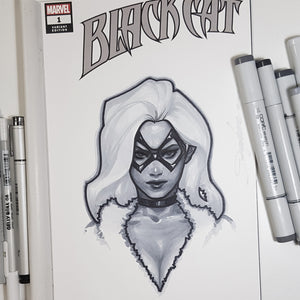 Marvel Black Cat Sketch Art Blank Head Shot