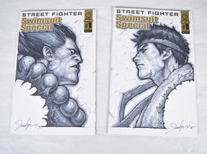 Street Fighter Ryu & Akuma Headshot Sketch Art Set Signed Jeehyung Lee