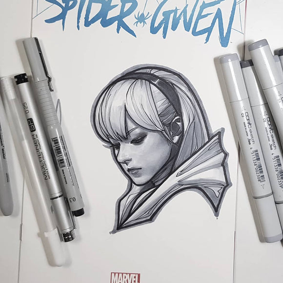 Marvel Spider Gwen Ghost Spider Head Sketch Art Blank